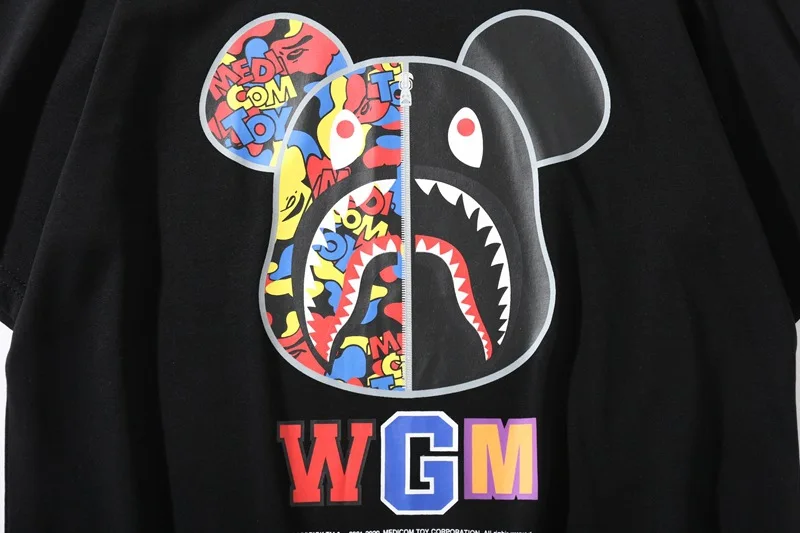

2021 summer new Zipper bear printing cotton T-shirt couple Japanese tide brand high-quality short-sleeved Casual T-shirt