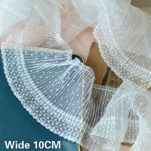 Кружевная лента с рюшами, в мелкий горошек, 10 см