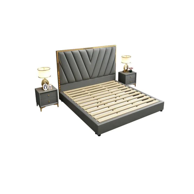 Постмодернизированная роскошная кожаная двуспальная кровать простая