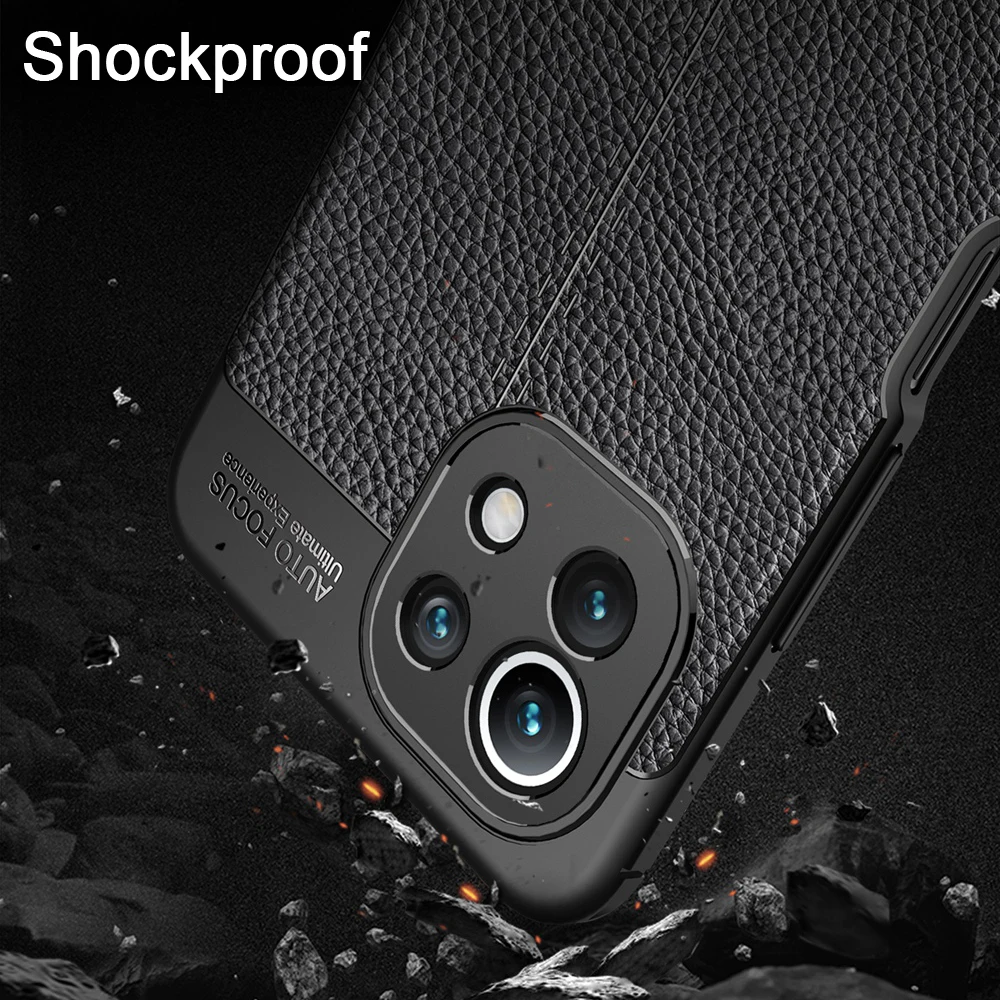KEYSION Shockproof Case for Xiaomi Mi 11 Lite 11i leather texture soft silicone Phone Back Cover for Xiaomi Mi 10 Lite 10T 10S
