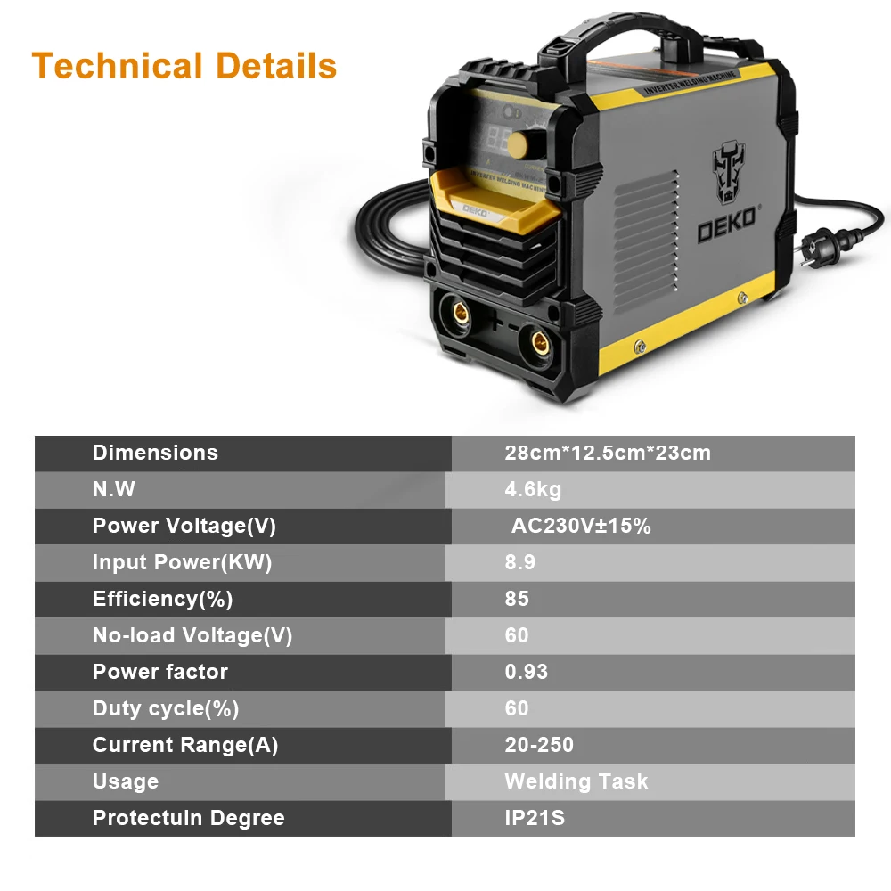Сварочный аппарат для инвенторной дуговой сварки DEKO DKA 250Y 4.1KVA 220V MMA|Лазерные