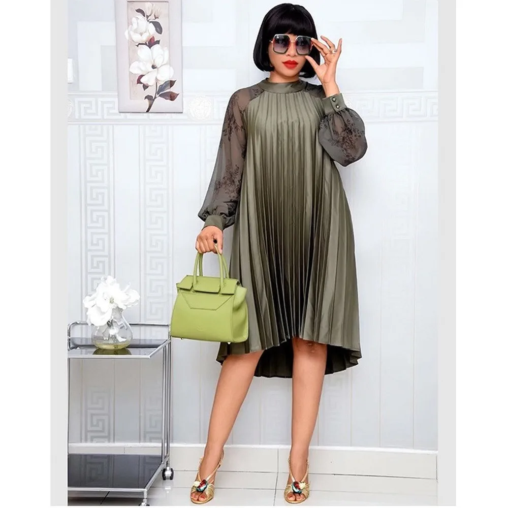 Платье женское шифоновое Плиссированное с принтом элегантное модное вечернее