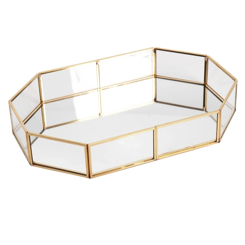 

Nordic Style Glass Copper Geometry Storage Baskets Box Simplicity Style Home Organizer For Jewelry Necklace Dessert Plate