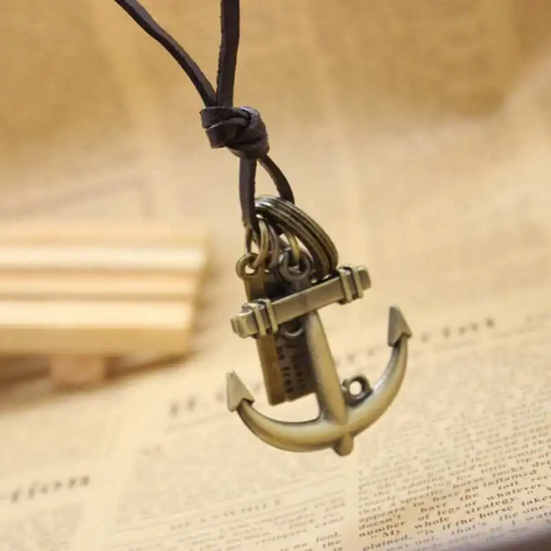 Модное винтажное ожерелье для мужчин и женщин с подвеской крест якорь кожаный