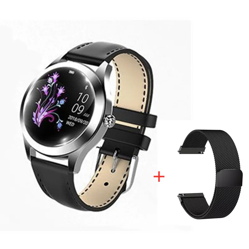 add steel strap KW10 Модные Смарт-часы для женщин IP68 Водонепроницаемый мониторинг сердечного ритма Bluetooth smartwatch для Android IOS фитнес-браслет для девочек - Цвет: add steel strap