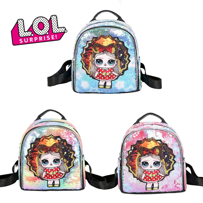 

LOL Surprise Dolls New LED Light School Backpack for Girls PU Korean Fashion Cute Sequin Lol Doll Children Storage School Bag