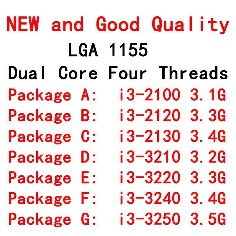 

i3 2100 2120 2130 i3 3210 3220 3240 CPU desktop 1155 pin New and Good Quality