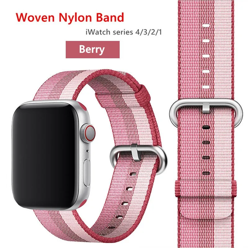 berry Нейлоновый ремешок для apple watch band 42 мм 38 мм iWatch 4 Band 44 мм 40 мм браслет ремень Спортивная петля ремешок для apple watch 4 3 2 1 - Цвет ремешка: berry
