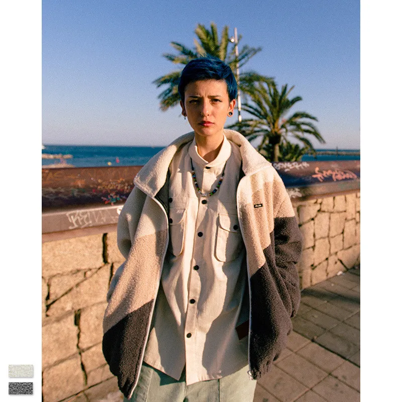 

Куртка мужская флисовая на молнии, винтажная теплая куртка в стиле пэчворк, винтажная верхняя одежда в стиле хип-хоп, в стиле Харадзюку, Зимн...