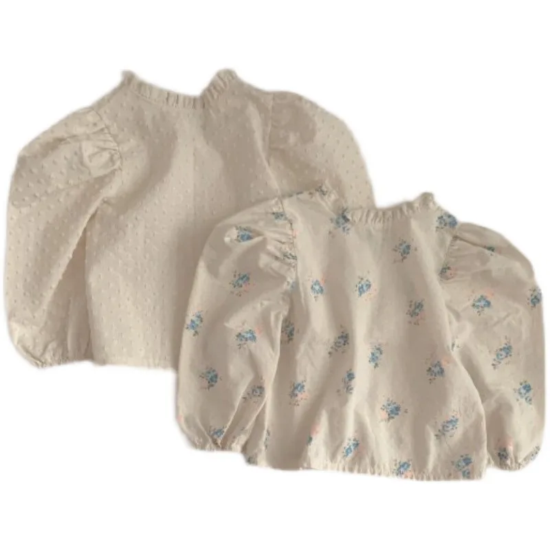 

2021 Spring Girls' Baby Floral Shirt Children's Lace Bubble Sleeves Bottoming Tops Kids Clothes