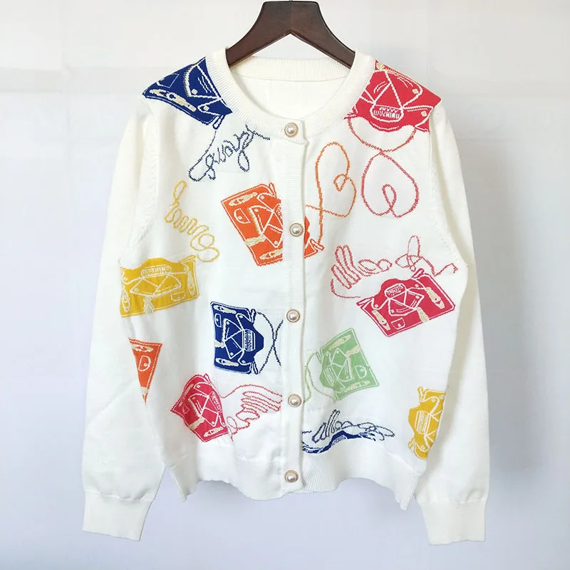 

Женский трикотажный жаккардовый свитер, сумка контрастных цветов с круглым вырезом и длинными рукавами, с жемчужными пряжками, осень 2021