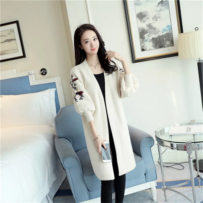 

Женский Длинный Кардиган с длинным рукавом, свободный трикотажный свитер в Корейском стиле, модель G814 на осень и зиму