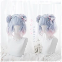 35cm sweet kawaii lolita wavy long blue ombre pink cosplay wigs women harajuku synthetic hair wig wig cap