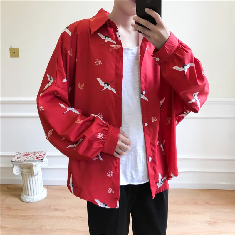 YASUGUOJI New 2021 Autumn Streetwear Men Shirt Long Sleeve Mens Printed Shirts Man High Quality Fashion Loose | Мужская одежда