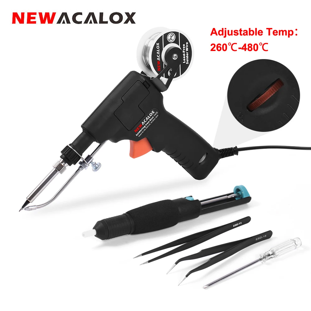 

NEWACALOX 60W Adjust Temp Soldering Iron 110V-240V Fast Heating Welding Gun Desoldering Pump Tweezers for Welding Repair Tool
