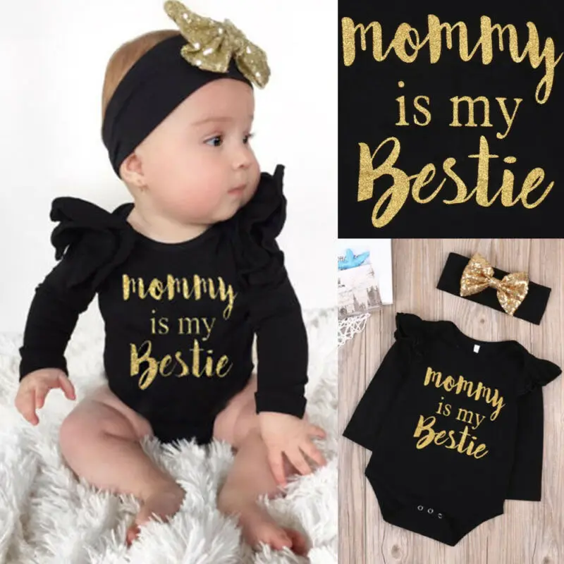 

2PCS Newborn Baby Girls Outfit Clothes Romper Jumpsuit Bodysuit Bow Headband Set
