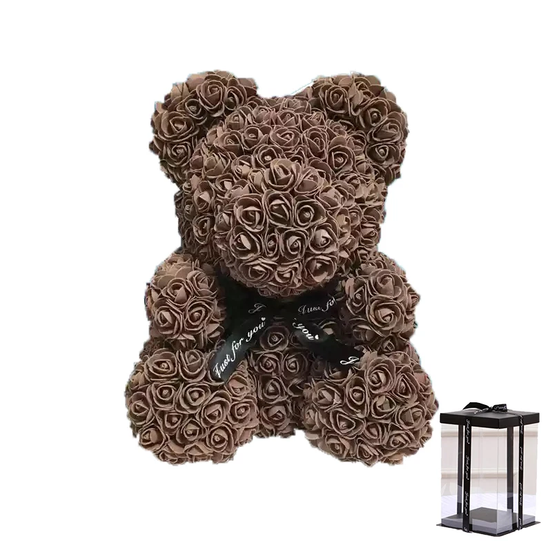 Coffee with box Мультфильм 25 см красная роза медведь Искусственные из ПЭ цветы плюшевый медведь Валентина Дети подарки на день рождения на Рождество Домашний декор дропшиппинг - Цвет: Coffee with box