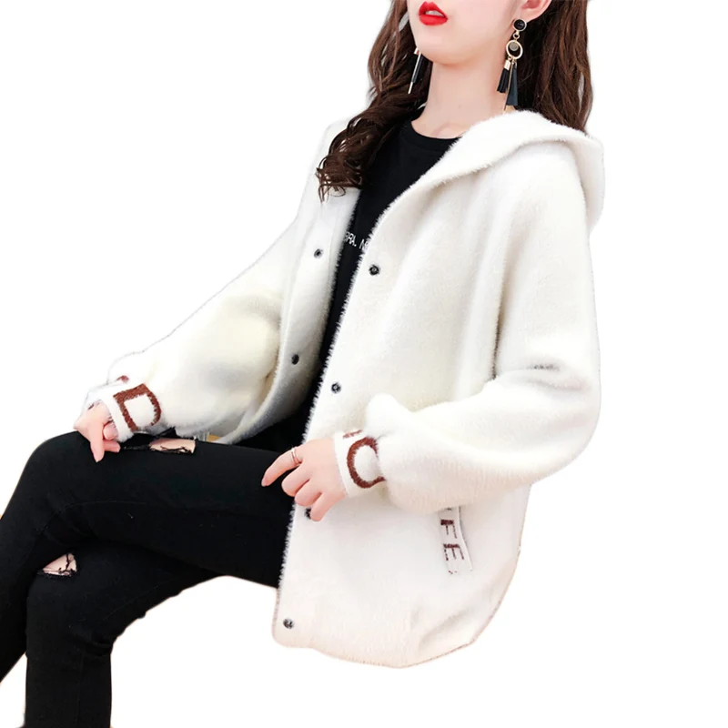 Top selling product Youth Clothing Shaggy Coat Fashion Women Fur Outerwear Autumn / Winter Hooded Imitation Mink Cardigan 408