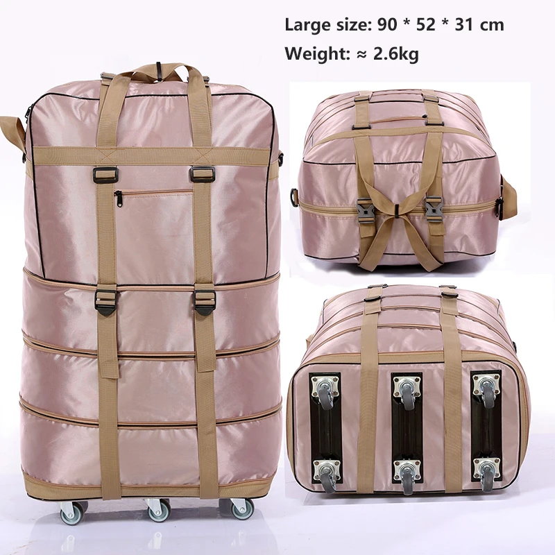 Big pale pinkish gra Складной чехол на колесиках 158, авиационная сумка с колесиком, дорожная сумка, большая вместительность, ткань Оксфорд, для путешествий за границу, сумка для багажа - Цвет: Big pale pinkish gra