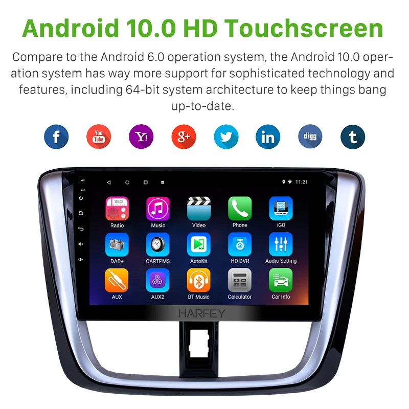 Harfey 10 1 &quot2din Android 0 автомобильное радио для 2014 2017 TOYOTA VIOS Yaris сенсорный экран