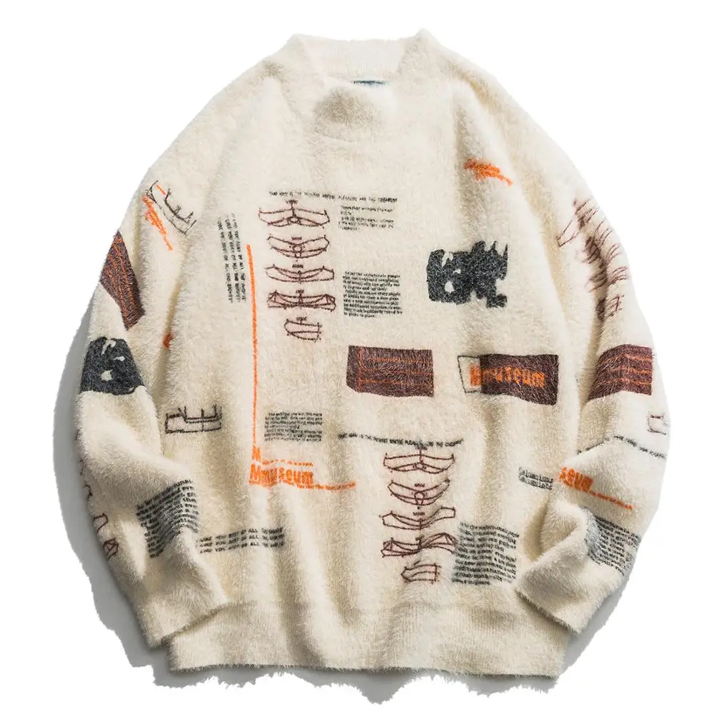 Мужской трикотажный пуловер с надписью граффити свитер в стиле Харадзюку