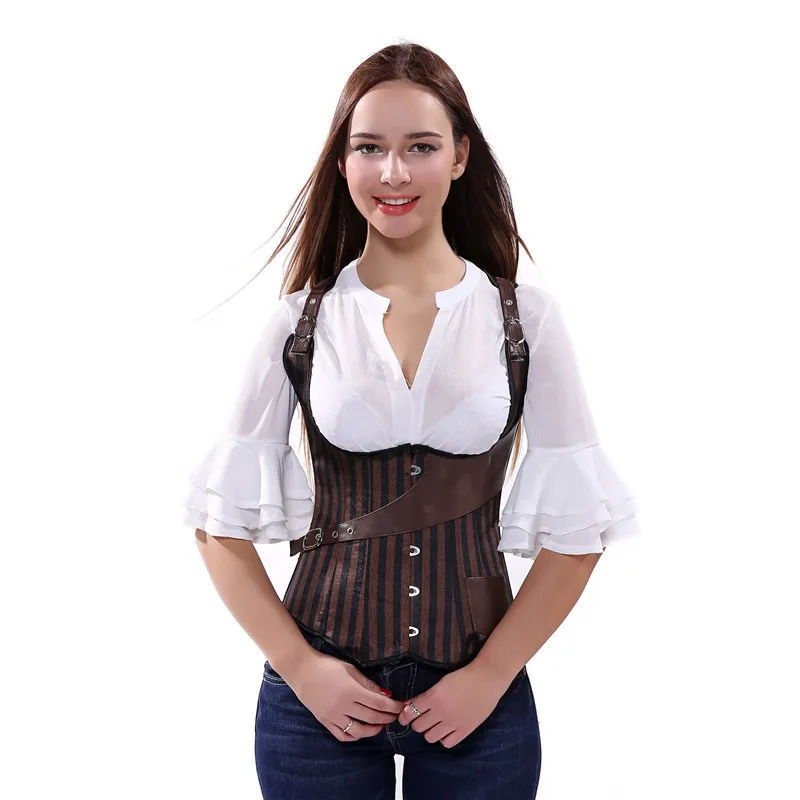 

Plus Size Pirate Burlesque Costumes Corsets and Bustiers Top Underbust Steampunk Corset Sprial Steel Boned Waist Trainer Corset