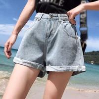korean version of retro women high waist shorts loose all match rolled edge casual fashion denim shorts