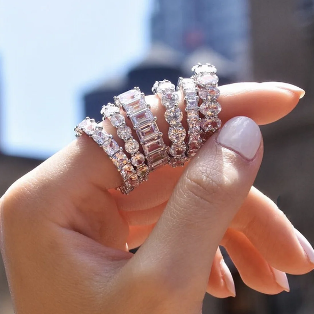 

Luxury 100% 925 Sterling Silver Band ring Simulated Diamond Wedding Engagement Cocktail Rings for Women Men Gemstone Jewelry