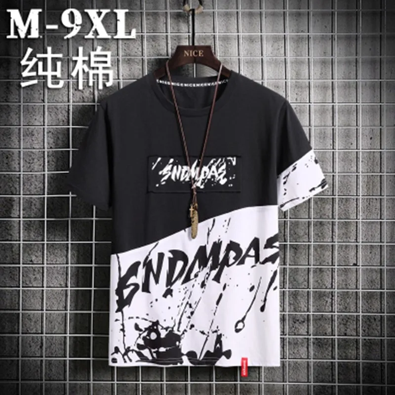 Летняя новая Повседневная футболка размера плюс 9XL в стиле хип-хоп 100% хлопок