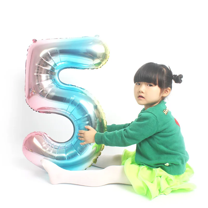 

5pcs/set Birthday Decoration and Arrangement Gift Unicorn Rainbow Gradient Color Digital Balloon Five-pointed Star Balloon