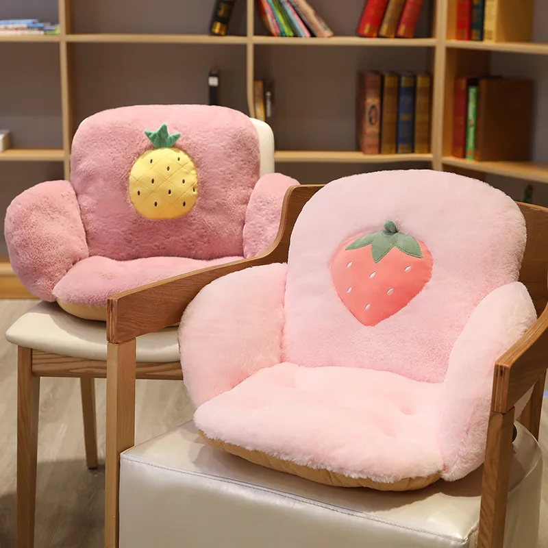 

Полузакрытая Подушка Ins из кроличьего меха с фруктами, Офисная Нескользящая подушка, плюшевая Слитная утолщенная Подушка на стул для студен...