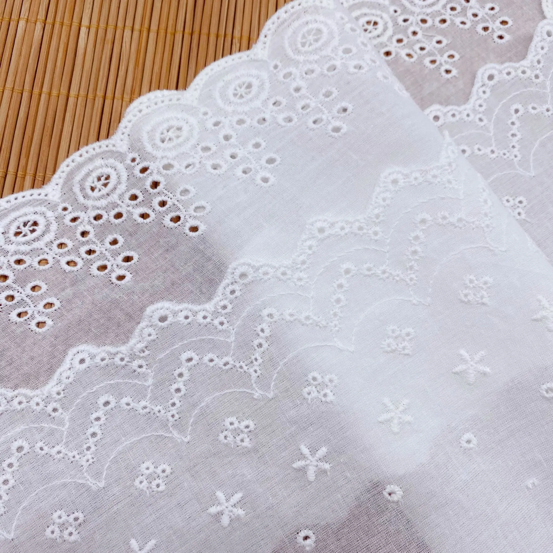 3Yards Women's Cothing DIY Lace Trim 14cm Width White 100% Cotton Embroidered Fabrics | Аксессуары для одежды