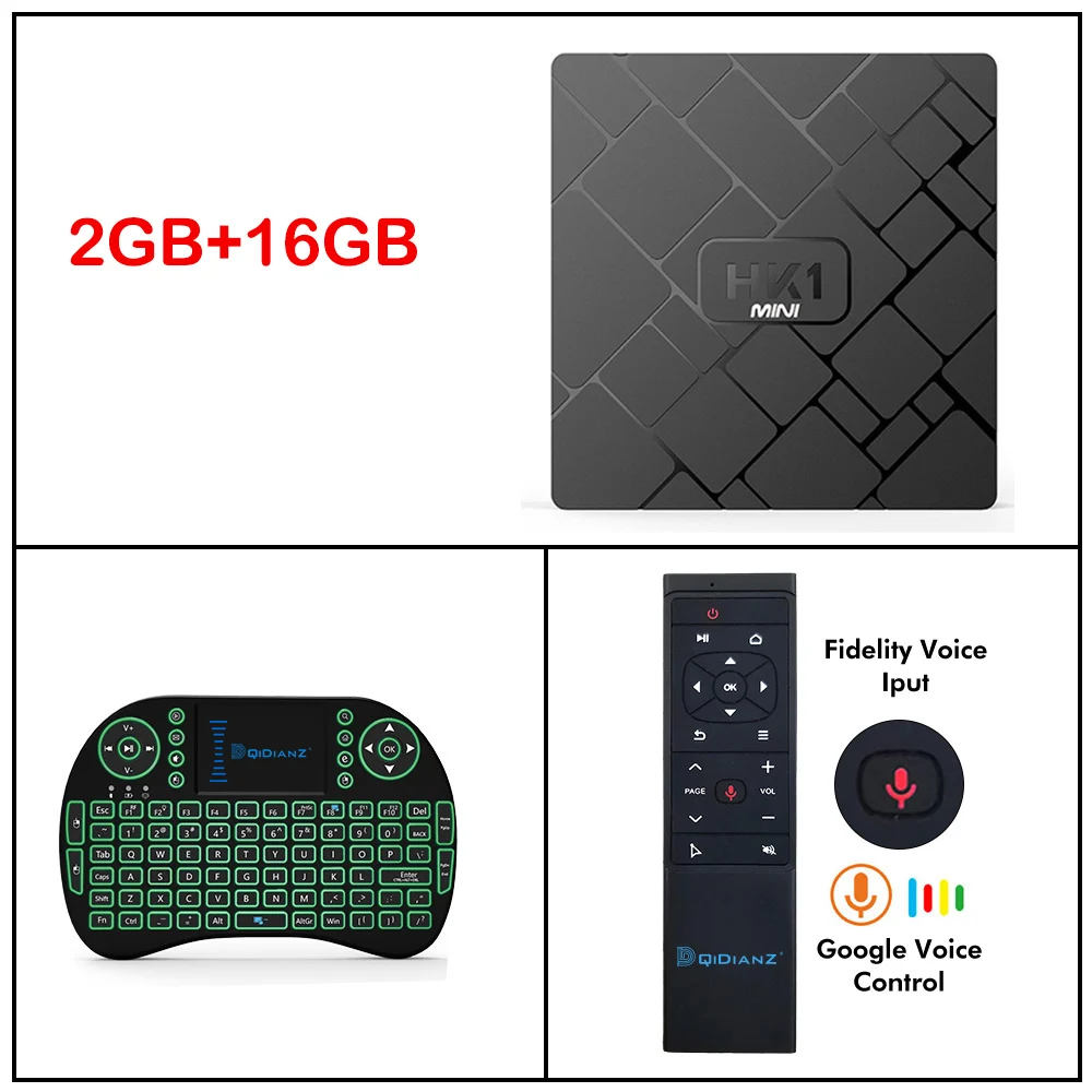 HK1 мини ANDROID 8.1 Смарт ТВ Приставка поддерживает Youtube Smart TV Box процессор Rockchip RK3229 Quad-Core 2 ГБ+16 ГБ памяти Медиаплеер Андройд ТВ Приставка - Цвет: Luxury Pack