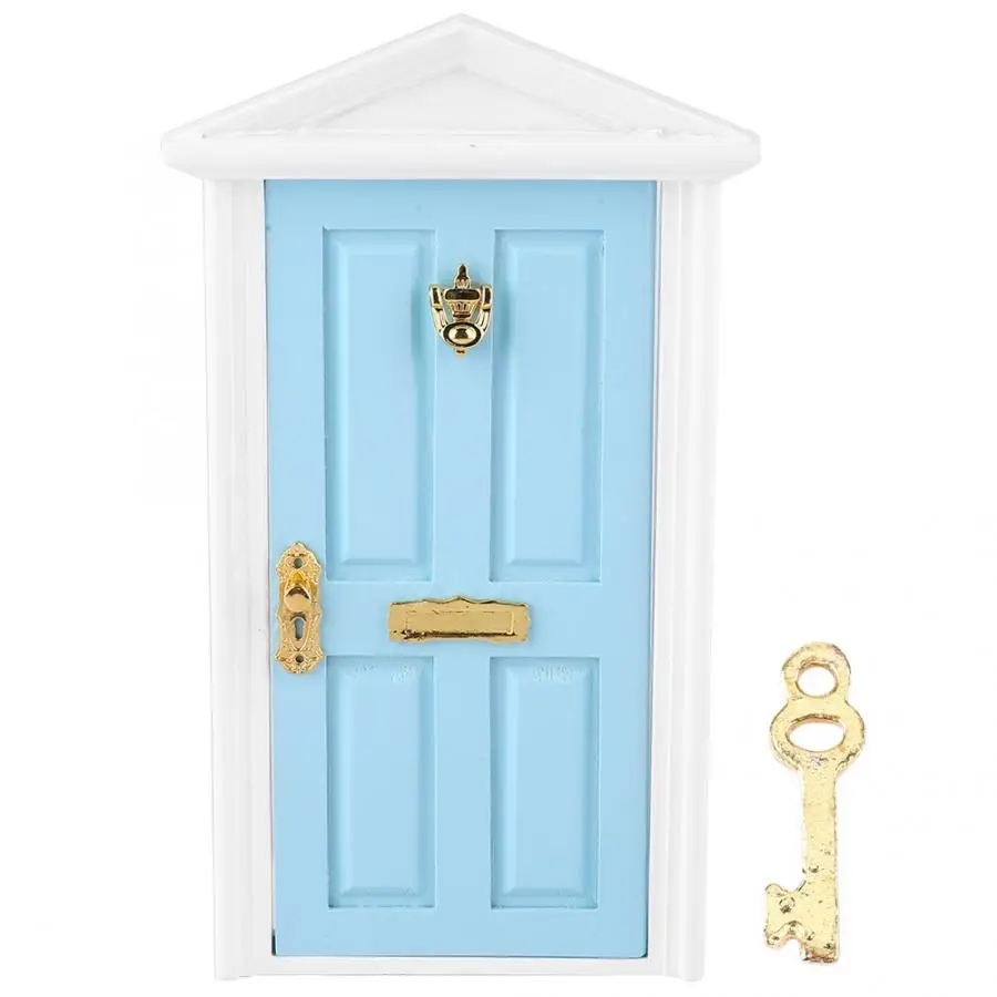 Blue Door 1:12 моделирование Кукольный дом миниатюрный деревянный кукольный домик с мебелью аксессуары игрушки деревянная дверь почтовый ящик детская комната для детская игрушка - Color: Blue Door