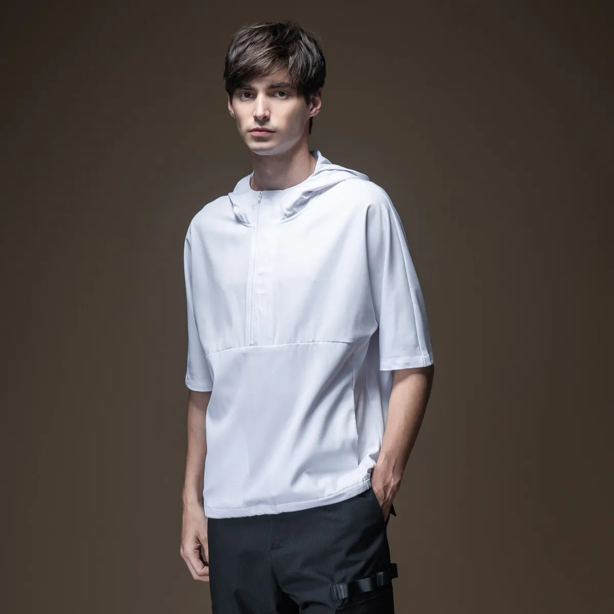

Pinli 2020 Summer New Slim Solid Zipper Hooded Half Sleeve Casual Men Short Sleeve T-shirt Polyester Coat Cool Boy B202711330