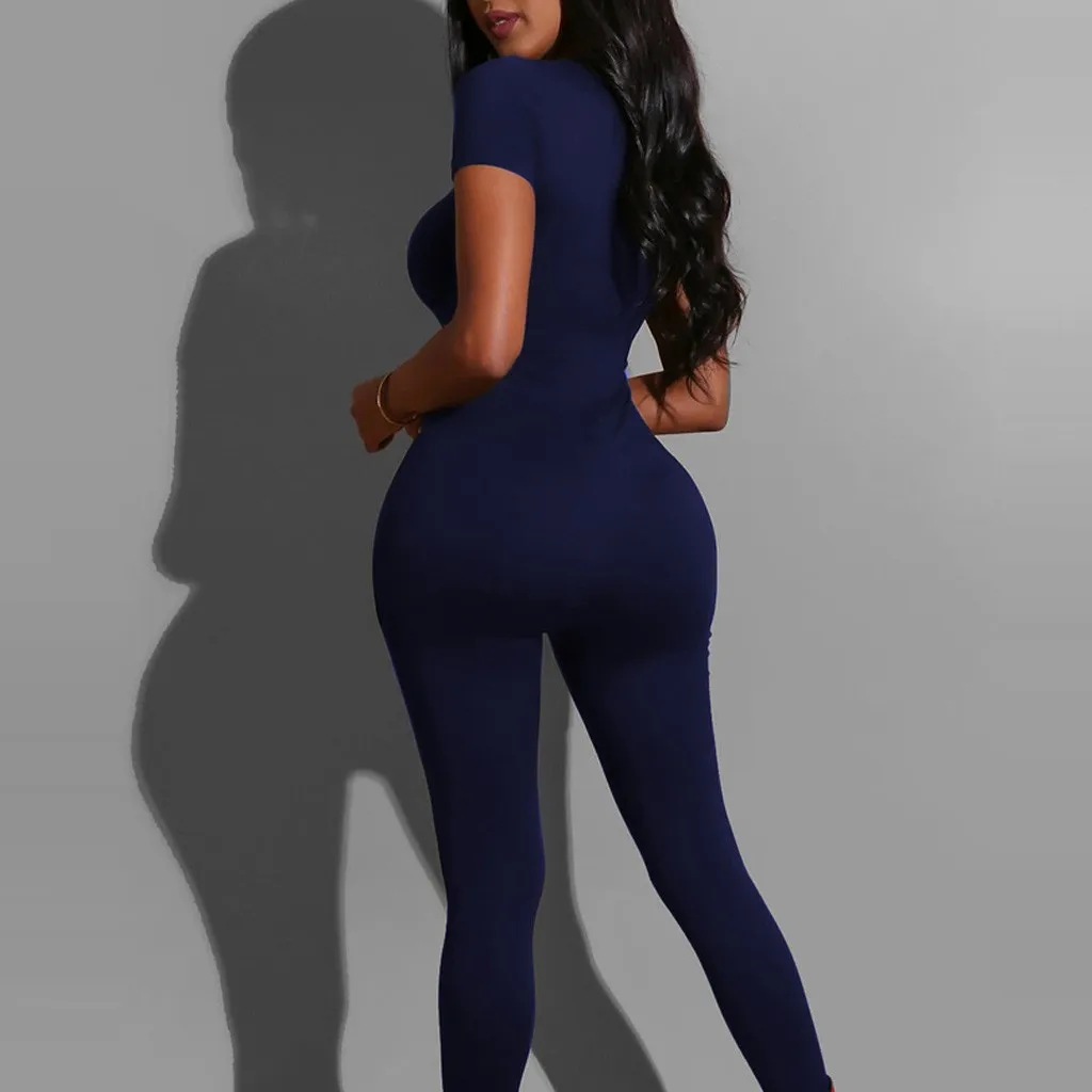 

Womail Jumpsuit Women summer Sexy Fashion Short Sleeve Slim Romper lady Overalls Mujer Fitness Running Gym Sport Clothes Street