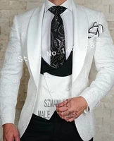 szmanlizi male costumes fashion white jacquard groom tuxedos groomsman wedding dress mens wedding prom suits jacketpantsvest