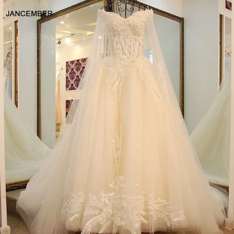 LS16019 свадебное платье принцессы на шнуровке длинное с накидкой стразы невесты 2020