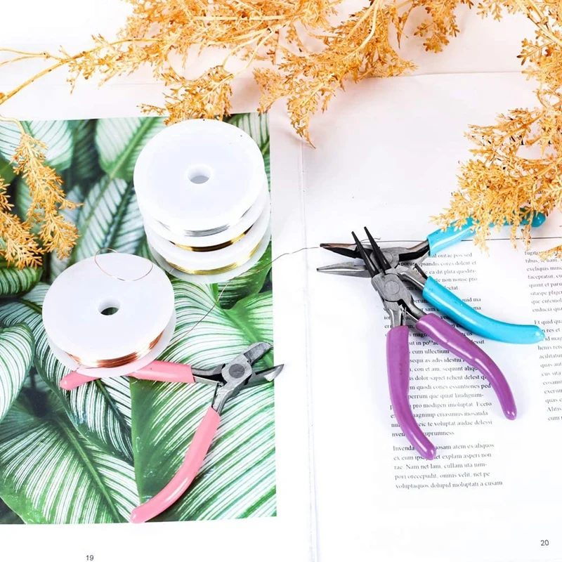 

7 Pcs Jewelry Pliers Beading Craft Wire Tools Set Includes Needle Nose Craft Pliers with Jewelry Beading Wire for Making