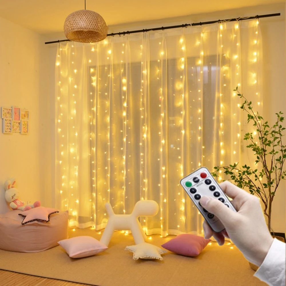 

Remote LED String Lights Curtain USB Battery Fairy Lights Garland Led Wedding Party Christmas For Window Home Outdoor Decor