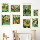 Мультяшные животные джунглей плакаты Лев лиса Леопард Обезьяна Жираф енот Настенная картина на холсте настенные картины декор для детской комнаты