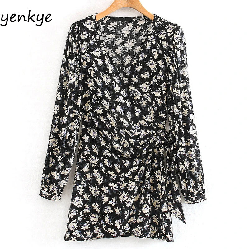 Женское винтажное платье с запахом летнее Асимметричное мини-платье длинным