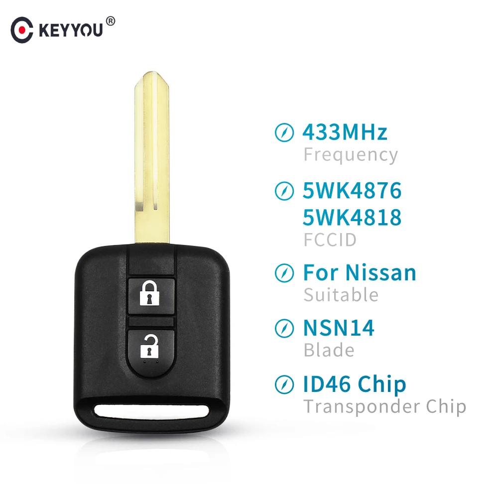 KEYYOU для Nissan Elgrand X TRAIL Qashqai Navara Micra Note NV200 FCCID 5WK4 876/818 ID46 чип 2 кнопки Автомобильный