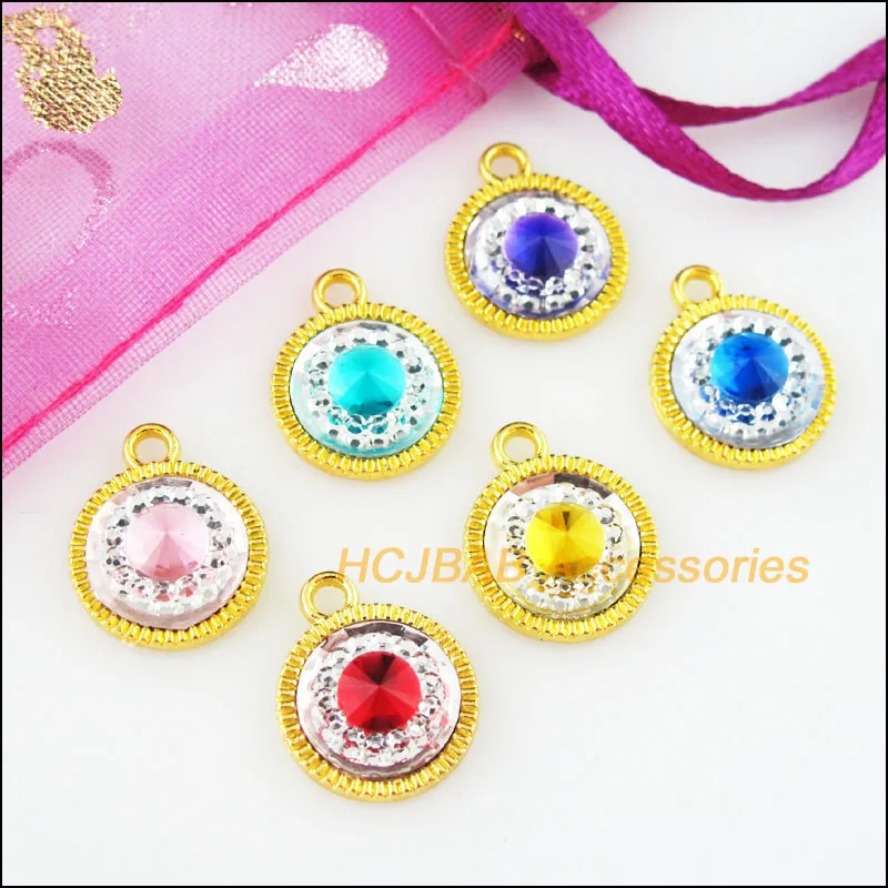 18 новых смешанных подвесок из смолы подвески золотого цвета с круглыми цветами 12