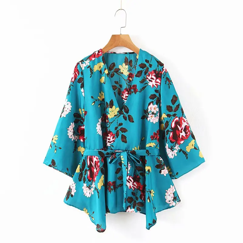 Новая женская винтажная Цветочная печать бант пояса Повседневная Свободная