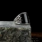 Винтажные посеребренные геометрические черные кольца с камнем для мужчин, индивидуальный дизайн, резное кольцо с цветком, роскошные женские панковские ювелирные изделия, подарки