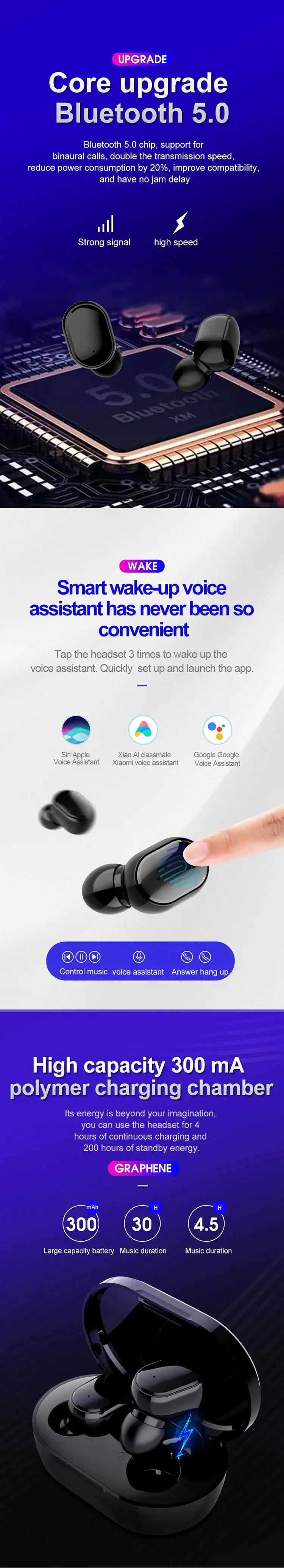 CLAITE M1 TWS Наушники Беспроводные bluetooth 5,0 стерео графеновые наушники бинауральные звонки IPX6 водонепроницаемые HiFi наушники для Xiaomi