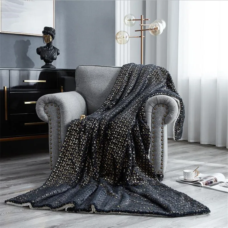 

Lamb wool PV velvet bronzing star double blanket warm soft sparkling Lunch break blanket travel sofa throw blanket bed cover