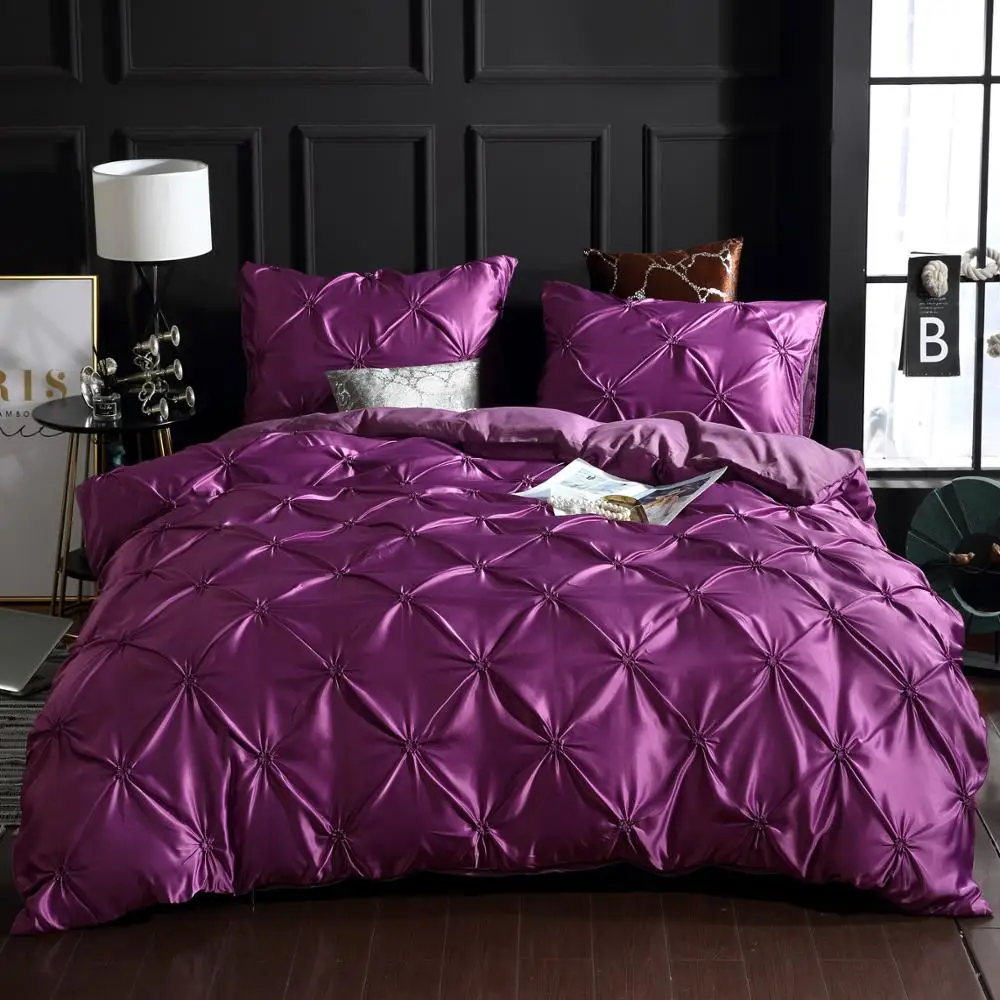 

Luxury Bedding Cover Set Pull Flower Duvet Cover+Pillowcase 2-3PCS Soft Solid Bed Cover Nobel Purple