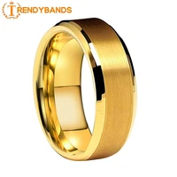 tungsten engagement wedding bands for men women 8mm gold brushed finish beveled edges comfort fit